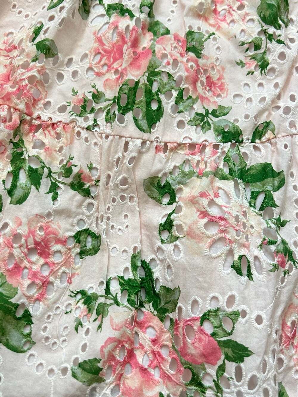 Rachel Parcell Pink Floral Eyelet Puff Sleeve Tiered Maxi Dress Cottagecore - Picture 4 of 14